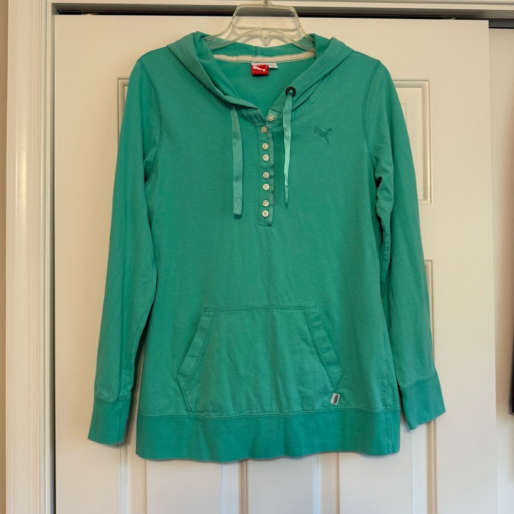 Puma Women’s Turquoise Hoodie with Button Detail Bright Turquoise Green Medium